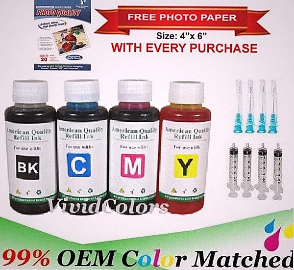4x 100ML Refill bulk ink kit for HP Canon Lexmark Dell brother inkjet printer