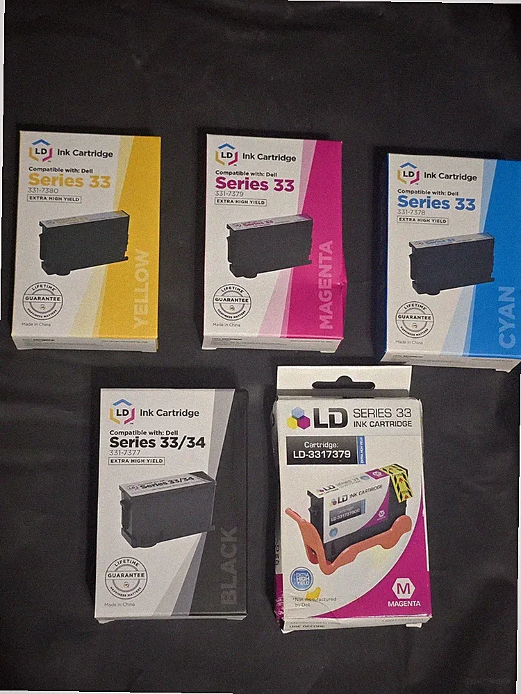 LD Ink Cartridges Dell Series 33 33/34 Black Cyan Magenta Yellow New High Yield