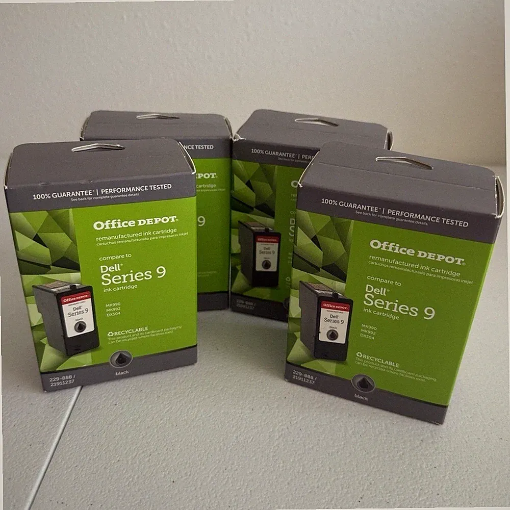 Lot Of 4 Office Depot Black Ink Cartridges Compatible With Dell Series 9 NIB